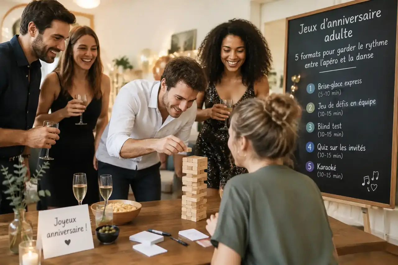 Jeux d’anniversaire adulte : 5 formats pour garder le rythme entre l’apéro et la danse