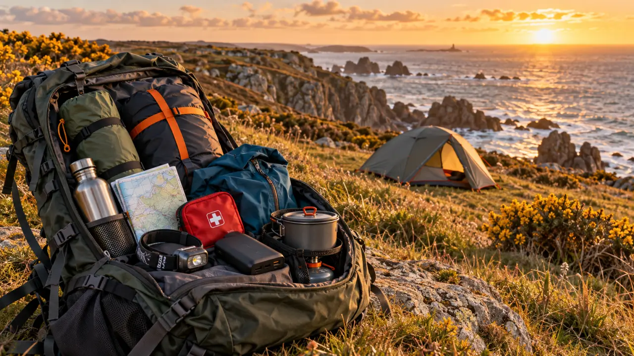 Bivouac dans un paysage naturel breton au coucher du soleil
