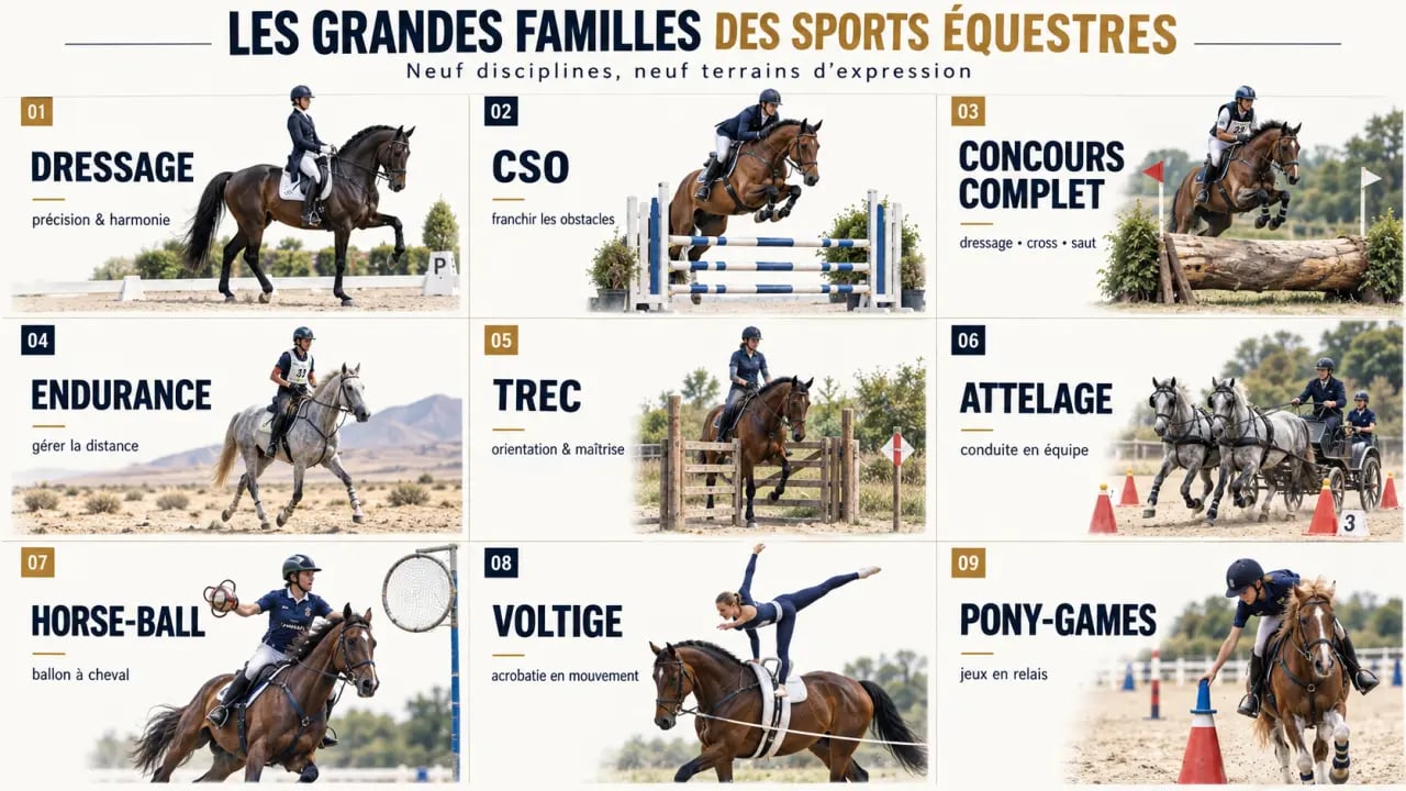 Infographie des principales disciplines des sports équestres